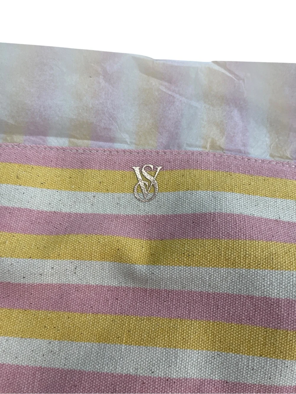 Victoria's Secret Pink & yellow and Cream Striped Canvas Tote NWT - Picture 3 of 6